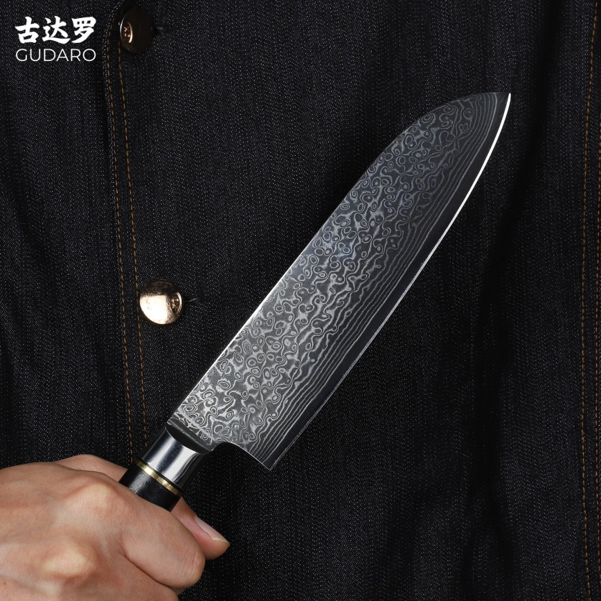 Gudaro - Nóż kuchenny Santoku AKIRO 7, damasceński, 67 warstw stali, długość 17,5 cm, czarny