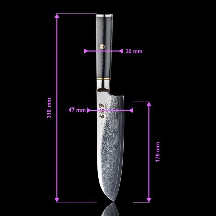 Gudaro - Nóż kuchenny Santoku AKIRO 7, damasceński, 67 warstw stali, długość 17,5 cm, czarny