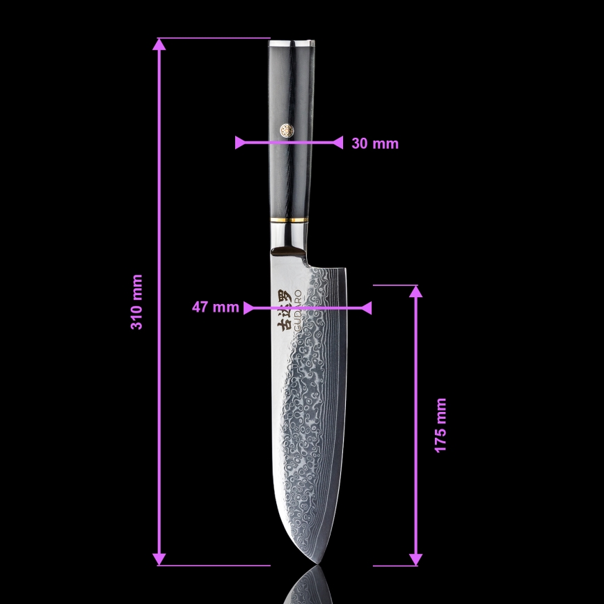 Gudaro - Nóż kuchenny Santoku AKIRO 7, damasceński, 67 warstw stali, długość 17,5 cm, czarny