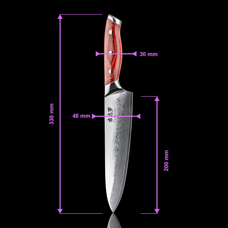 Gudaro - Nóż szefa kuchni KENSHO 8, damasceński, wykonany z 67-warstwowej stali, długość 20 cm