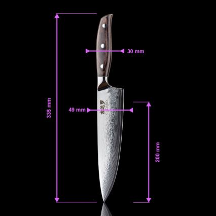 Gudaro - Nóż szefa kuchni SHIRO 8, z damasceńskiej stali, 67 warstw, długość 20 cm