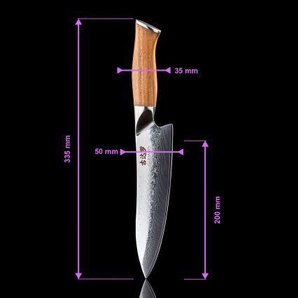 Gudaro - Zestaw 5 szt. noży kuchennych z damastu TAKUMI + listwa magnetyczna