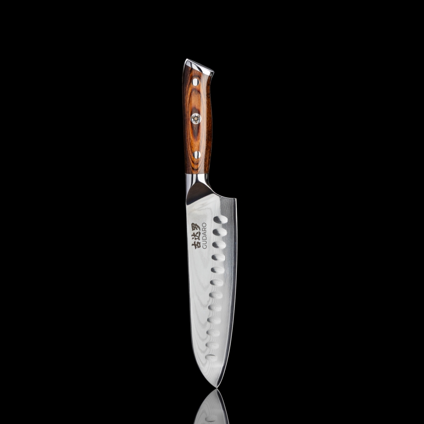 Gudaro - ZESTAW 1x damasceński nóż szefa kuchni FENG 8, 67 warstw stali, długość 20 cm + 1x damasceński nóż Santoku FENG 7,5, 67 warstw stali, długość 18 cm + 1x DARMOWY damasceński nóż do owoców FENG 3,5, 67 warstw stali, długość 9,5 cm