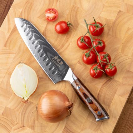 Gudaro - ZESTAW 1x damasceński nóż szefa kuchni FENG 8, 67 warstw stali, długość 20 cm + 1x damasceński nóż kuchenny Santoku FENG 7,5, 67 warstw stali, długość 18 cm + 1x GRATIS damasceński nóż kuchenny FENG 3,5, 67 warstw stali, długość 9,5 cm