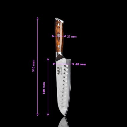 Gudaro - ZESTAW 1x damasceński nóż szefa kuchni FENG 8, 67 warstw stali, długość 20 cm + 1x damasceński nóż kuchenny Santoku FENG 7,5, 67 warstw stali, długość 18 cm + 1x GRATIS damasceński nóż kuchenny FENG 3,5, 67 warstw stali, długość 9,5 cm