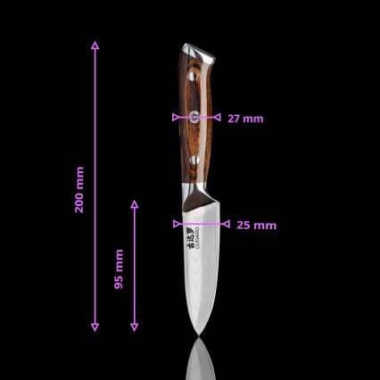 Gudaro - ZESTAW 1x damasceński nóż szefa kuchni FENG 8, 67 warstw stali, długość 20 cm + 1x damasceński nóż kuchenny Santoku FENG 7,5, 67 warstw stali, długość 18 cm + 1x GRATIS damasceński nóż kuchenny FENG 3,5, 67 warstw stali, długość 9,5 cm