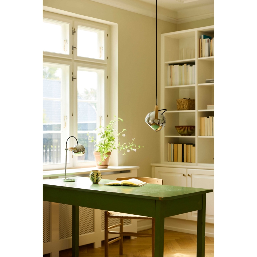 Halo Design 734443 - Żyrandol na lince DC 1xE27/40W/230V śr. 18 cm błyszczący chrom/dąb