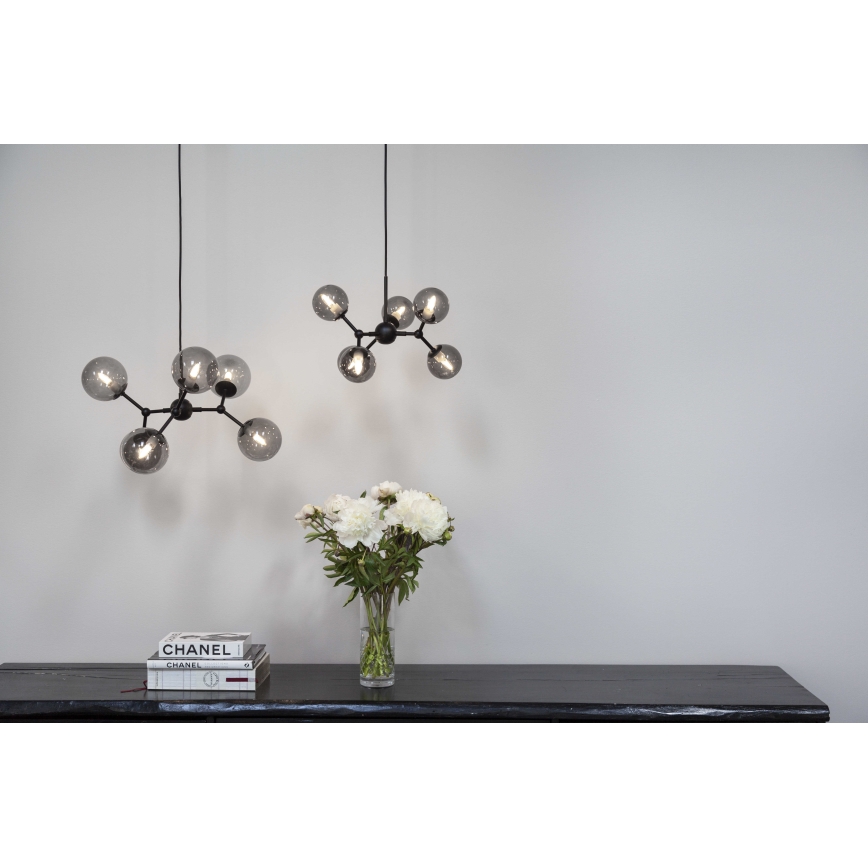 Halo Design 736553 - Lampa wisząca na przewodzie ATOM 6xG9/28W/230V śr. 45 cm czarny/dymiony