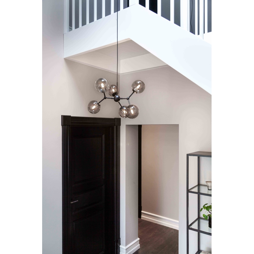 Halo Design 738823 - Żyrandol na linkach ATOM 6xG9/28W/230V średnica 57 cm czarny/dymne szkło