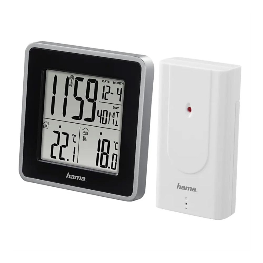 Hama - Stacja meteorologiczna z wyświetlaczem LCD i budzikiem 2xAA + 2xAA czarny/szary