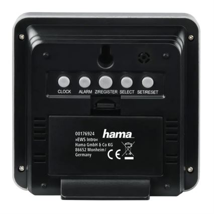 Hama - Stacja meteorologiczna z wyświetlaczem LCD i budzikiem 2xAA + 2xAA czarny/szary