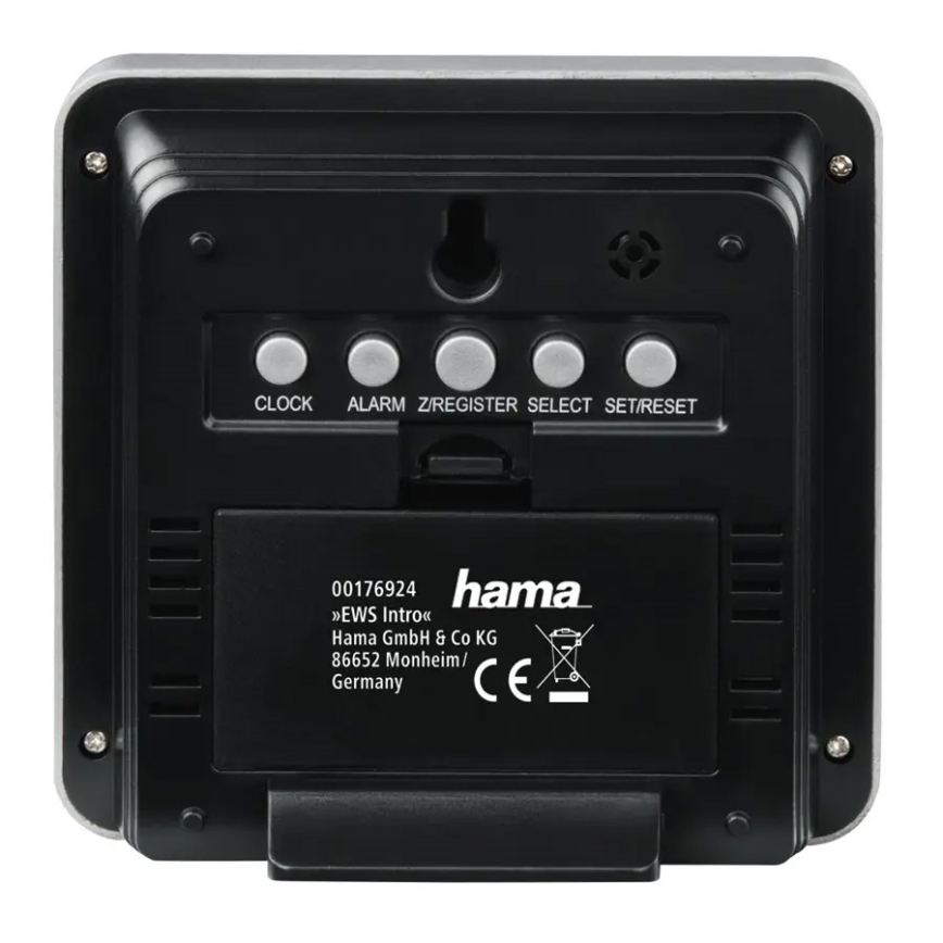 Hama - Stacja meteorologiczna z wyświetlaczem LCD i budzikiem 2xAA + 2xAA czarny/szary