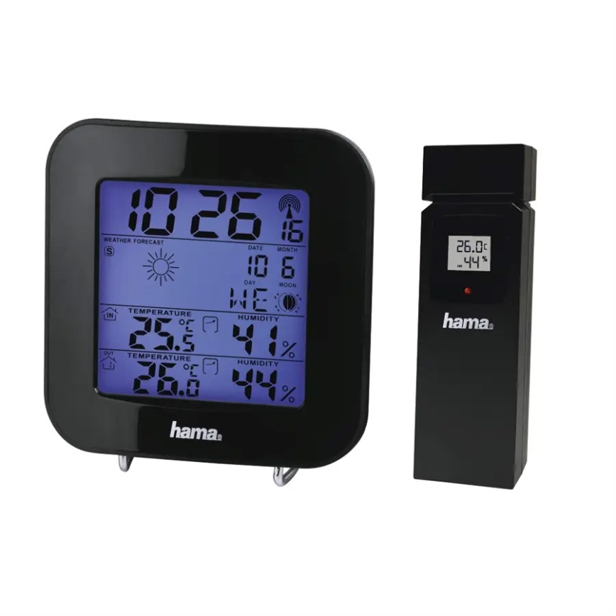 Hama - Stacja meteorologiczna z wyświetlaczem LCD i budzikiem 2xAA + 2xAAA czarny