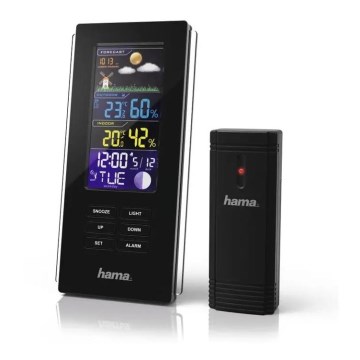 Hama - Stacja pogodowa z kolorowym wyświetlaczem LCD i budzikiem 3xAAA czarna