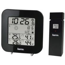 Hama - Stacja pogodowa z wyświetlaczem LCD i budzikiem 2xAA czarna