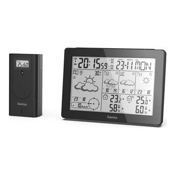 Hama - Stacja pogodowa z wyświetlaczem LCD i budzikiem 2xAA czarna