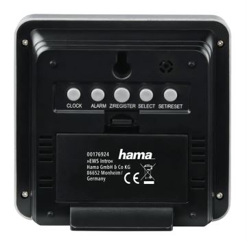 Hama - Stacja pogodowa z wyświetlaczem LCD i budzikiem 2xAA czarno/szara