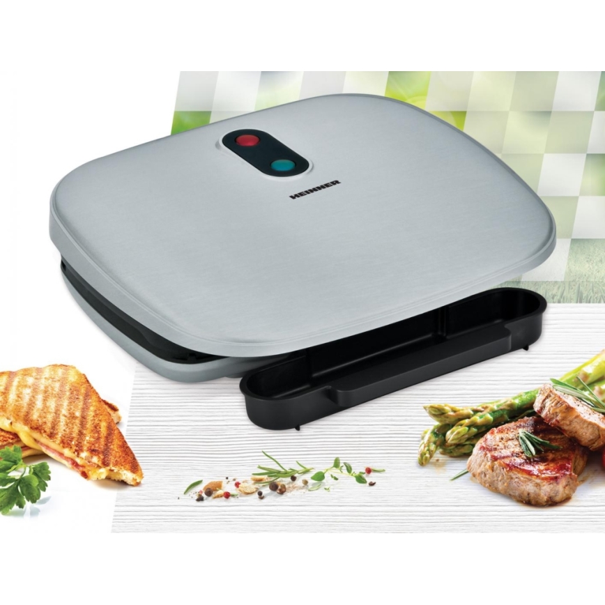 Heinner HEG-F1000SL - Grill kontaktowy 1000W/230V matowy chrom/czarny