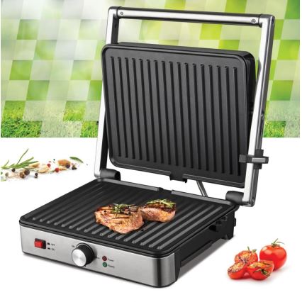 Heinner HEG-K2000SS - Grill kontaktowy 2000W/230V matowy chrom/czarny