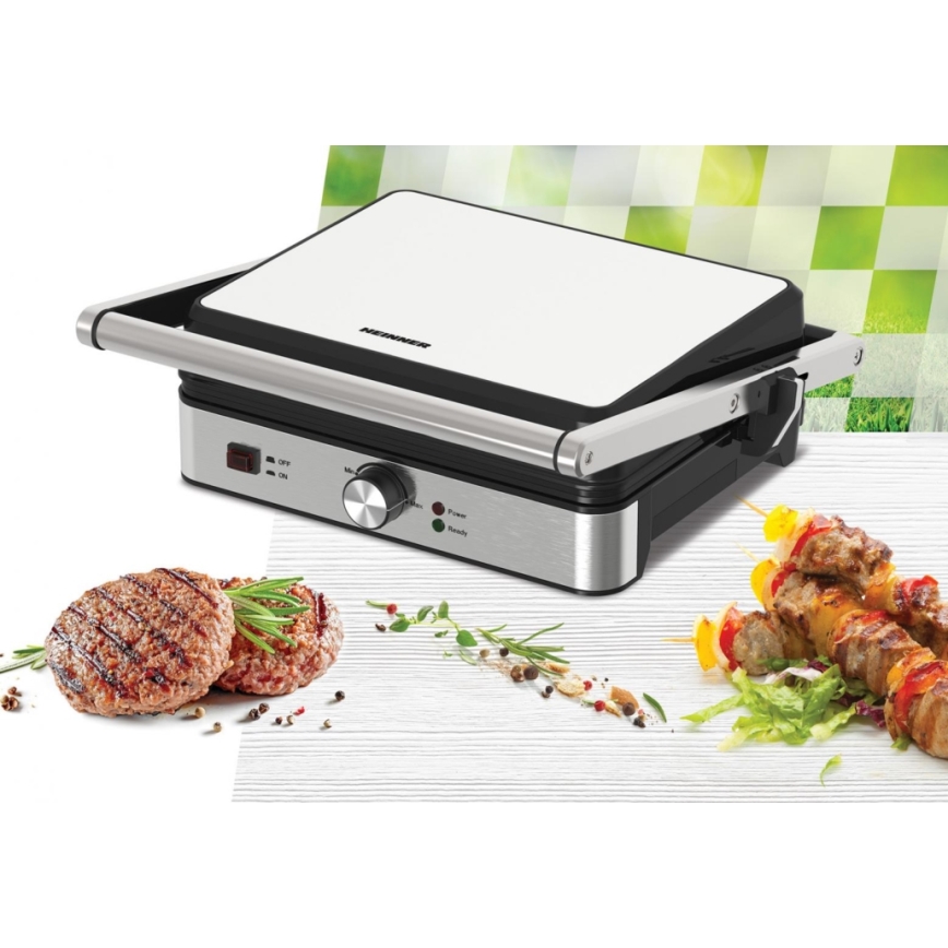 Heinner HEG-K2000SS - Grill kontaktowy 2000W/230V matowy chrom/czarny