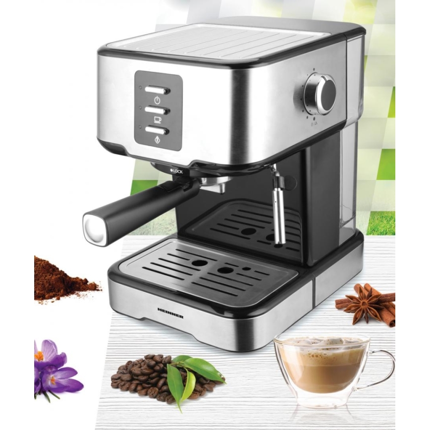 Heinner HEM-850IXBK - Ekspres kolbowy espresso 850W/230V stal nierdzewna/czarny