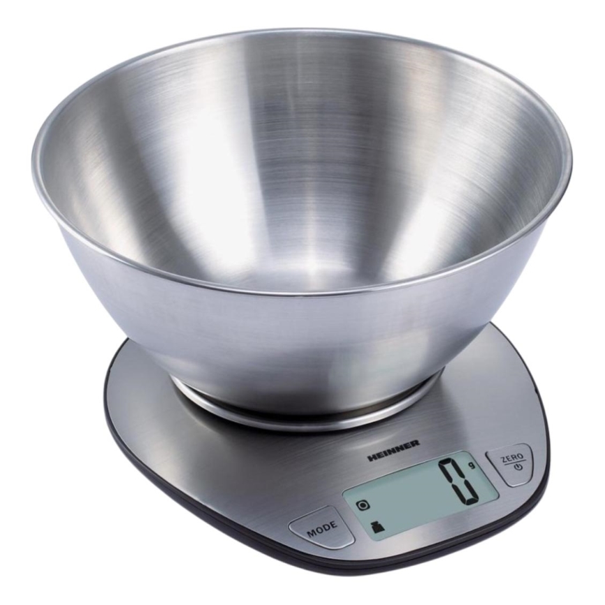 Heinner HKS-5SS - Cyfrowa waga kuchenna z miską, zasilanie 2x AAA, stal nierdzewna