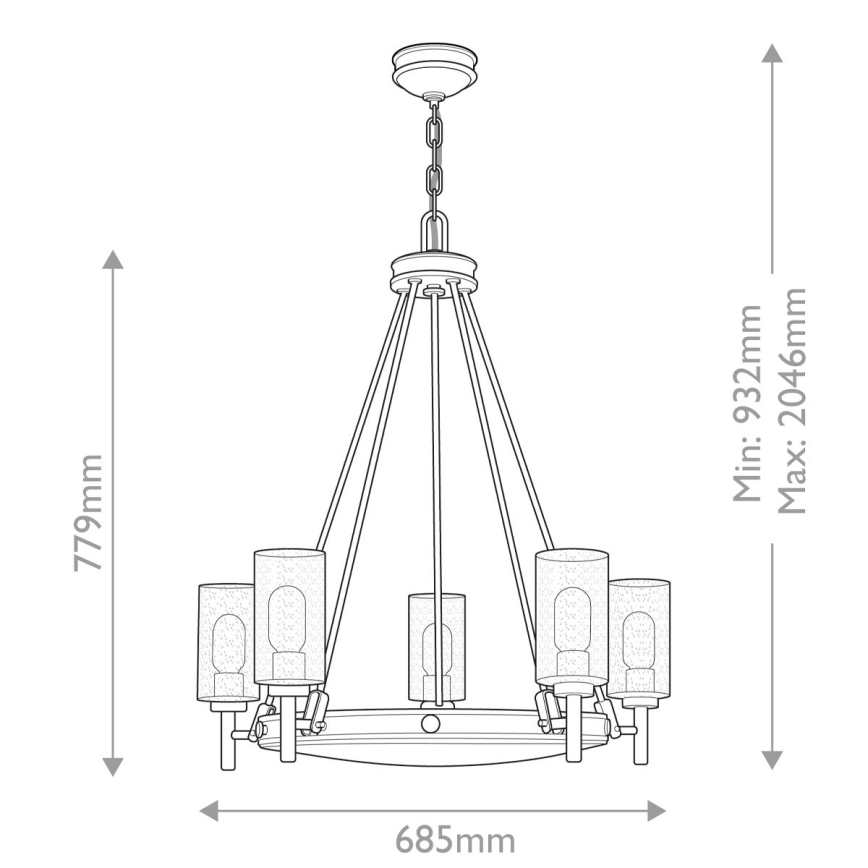 Hinkley - Żyrandol na łańcuchu COLLIER 5xE27/40W/230V śr. 68,5 cm czarny
