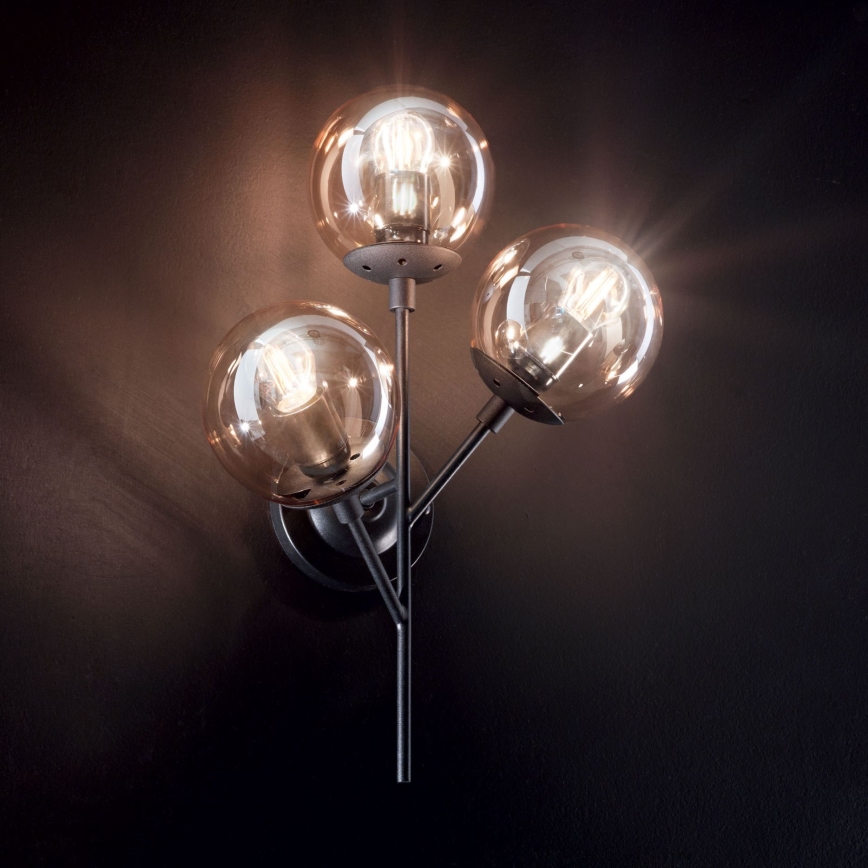 Ideal Lux - Kinkiet KEPLER 3xE27/42W/230V czarny/dymny