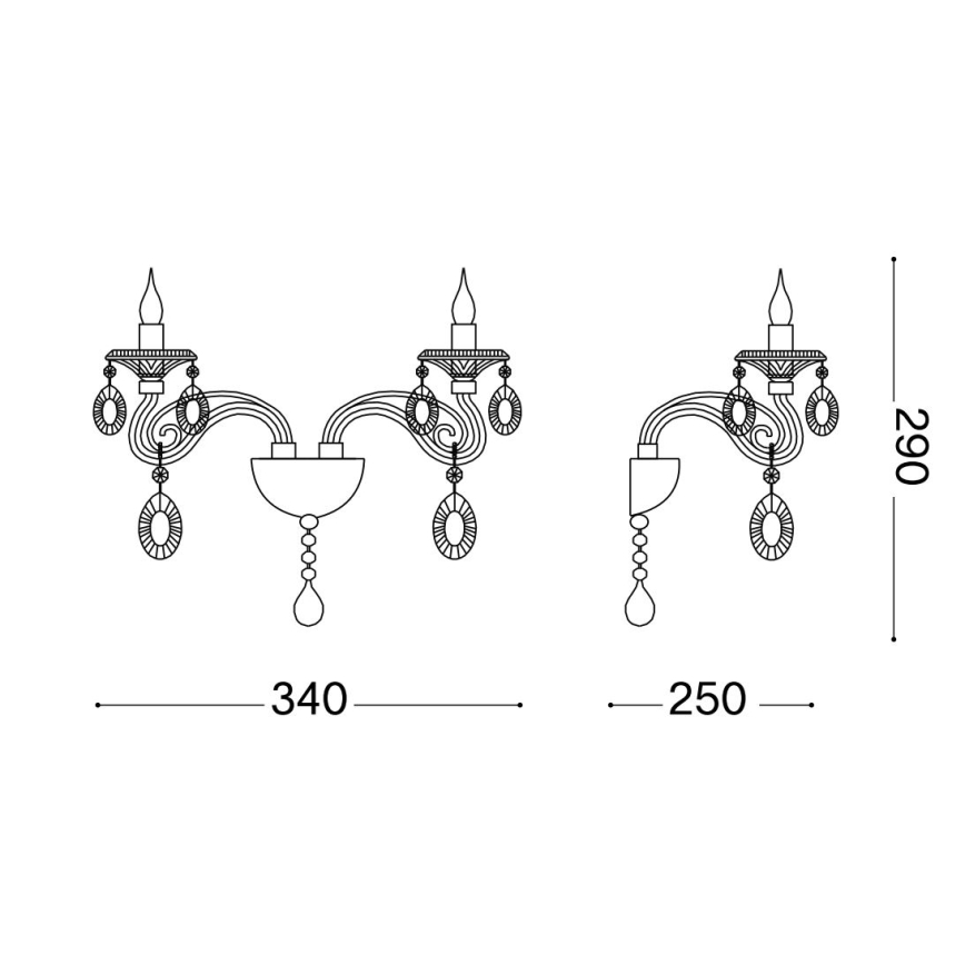Ideal Lux - Kryształowa naścienny lampa NEGRESCO 2xE14/28W/230V złoty