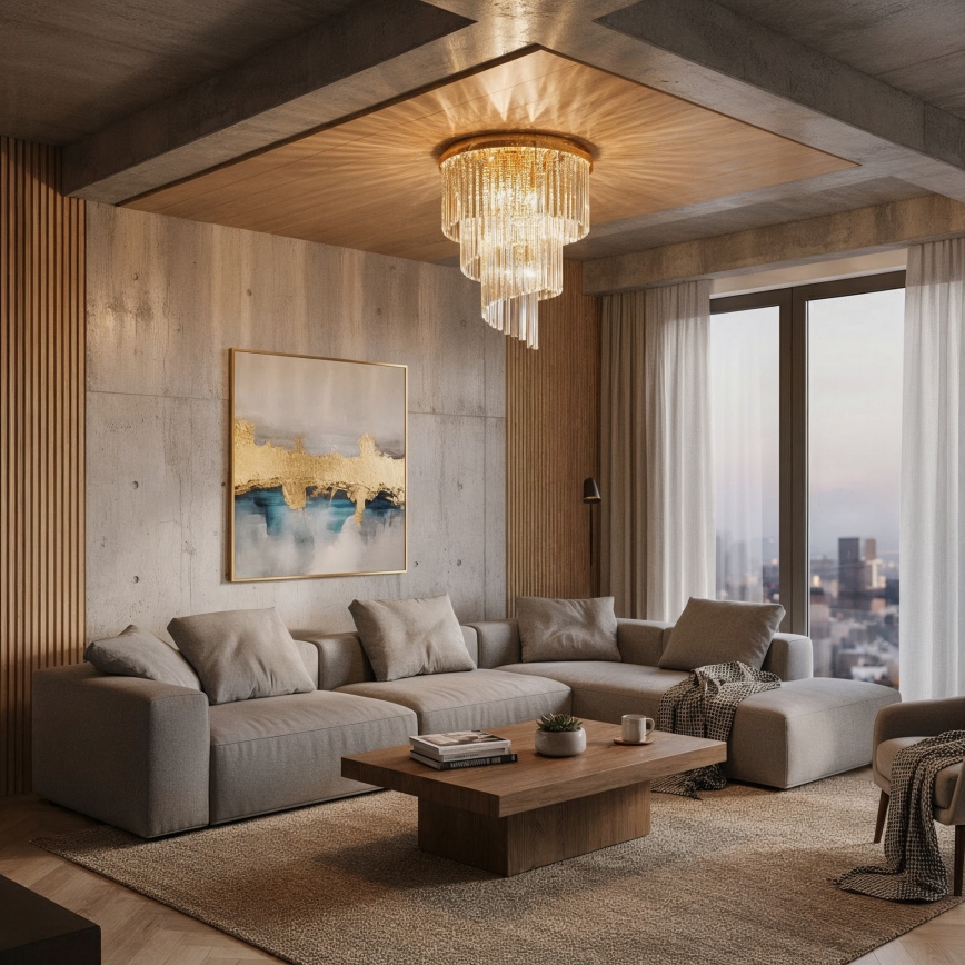 Ideal Lux - Kryształowy żyrandol natynkowy CARLTON 12xE14/40W/230V śr. 50 cm złoty