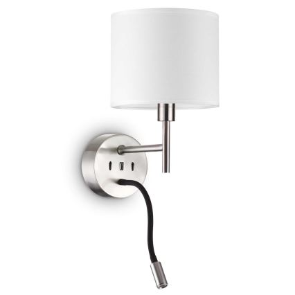 Ideal Lux - LED Elastyczna lampa z mocowaniem SET UP 1xE27/42W + LED/3W/230V CRI 90 USB chrom błyszczący