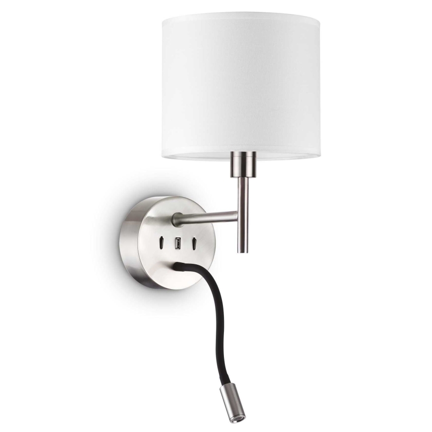 Ideal Lux - LED Elastyczna lampa z mocowaniem SET UP 1xE27/42W + LED/3W/230V CRI 90 USB chrom błyszczący
