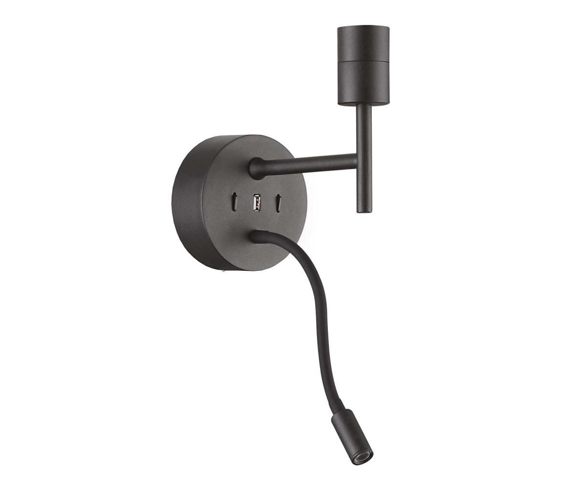 Ideal Lux - LED Elastyczna lampa z mocowaniem SET UP 1xE27/42W+LED/3W/230V USB czarny
