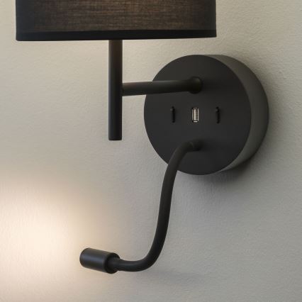 Ideal Lux - LED Elastyczna lampa z mocowaniem SET UP 1xE27/42W + LED/3W/230V CRI 90 USB czarny