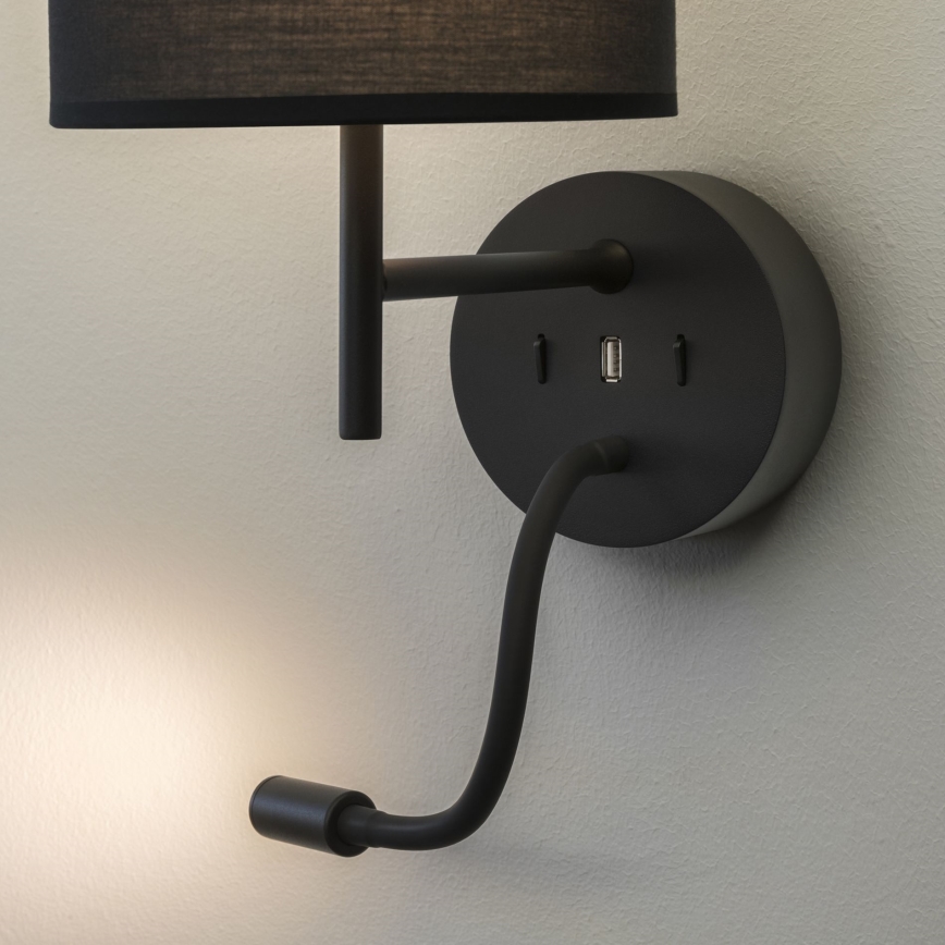 Ideal Lux - LED Elastyczna lampa z mocowaniem SET UP 1xE27/42W + LED/3W/230V CRI 90 USB czarny