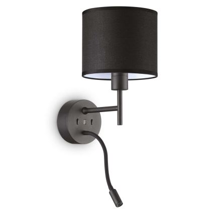Ideal Lux - LED Elastyczna lampa z mocowaniem SET UP 1xE27/42W + LED/3W/230V CRI 90 USB czarny