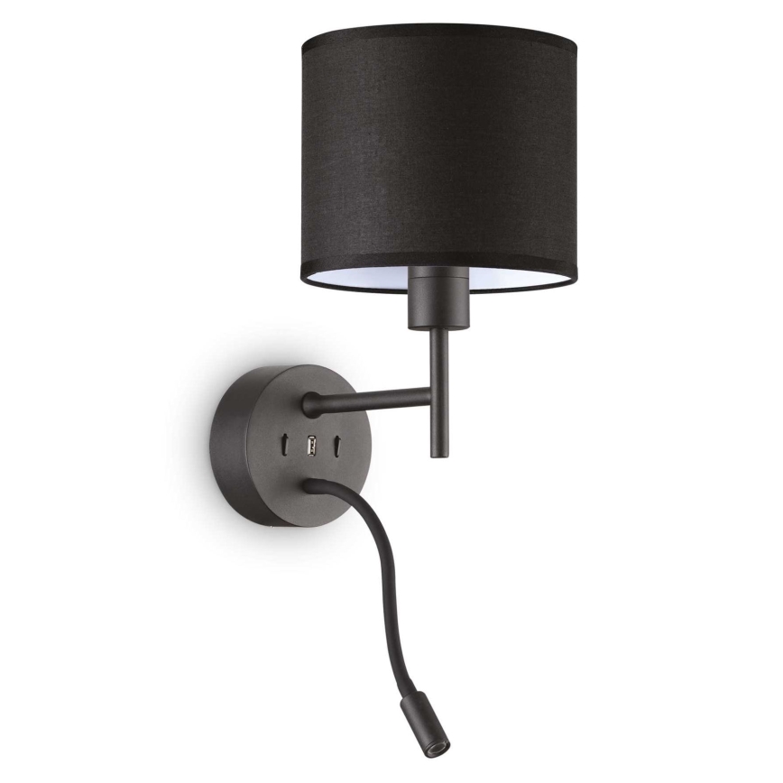 Ideal Lux - LED Elastyczna lampa z mocowaniem SET UP 1xE27/42W + LED/3W/230V CRI 90 USB czarny
