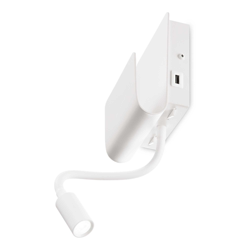 Ideal Lux - LED Kinkiet punktowy z elastyczny lampičkou PROBE LED/9,5W/230V USB CRI 90 biały
