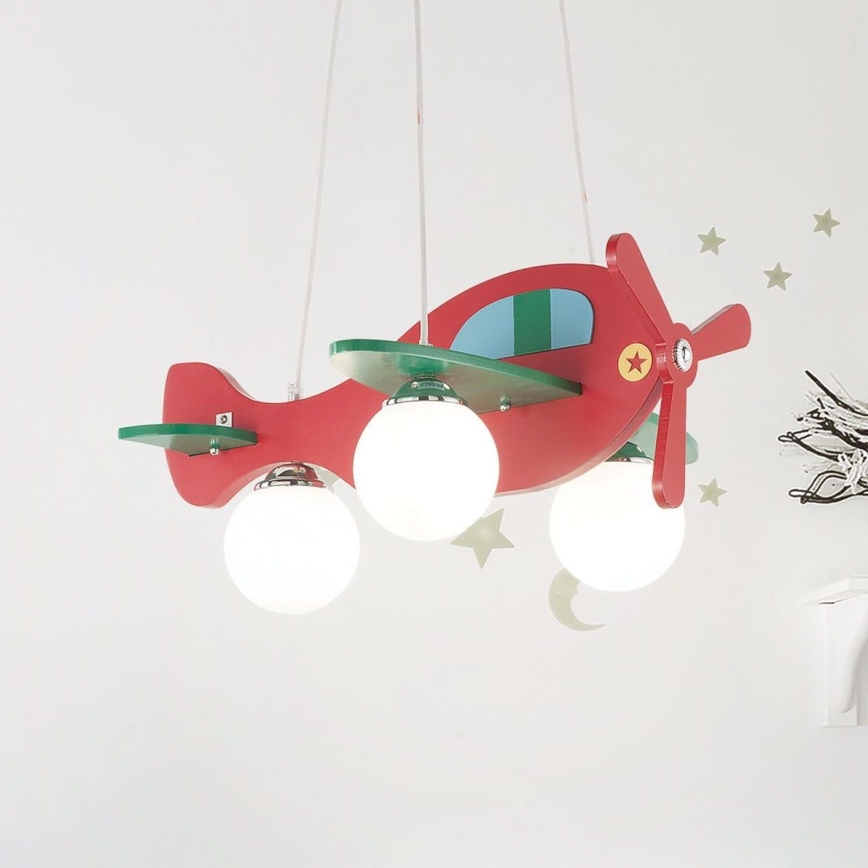 Ideal Lux - Żyrandol dziecięcy na lince AVION 3xE27/28W/230V czerwony