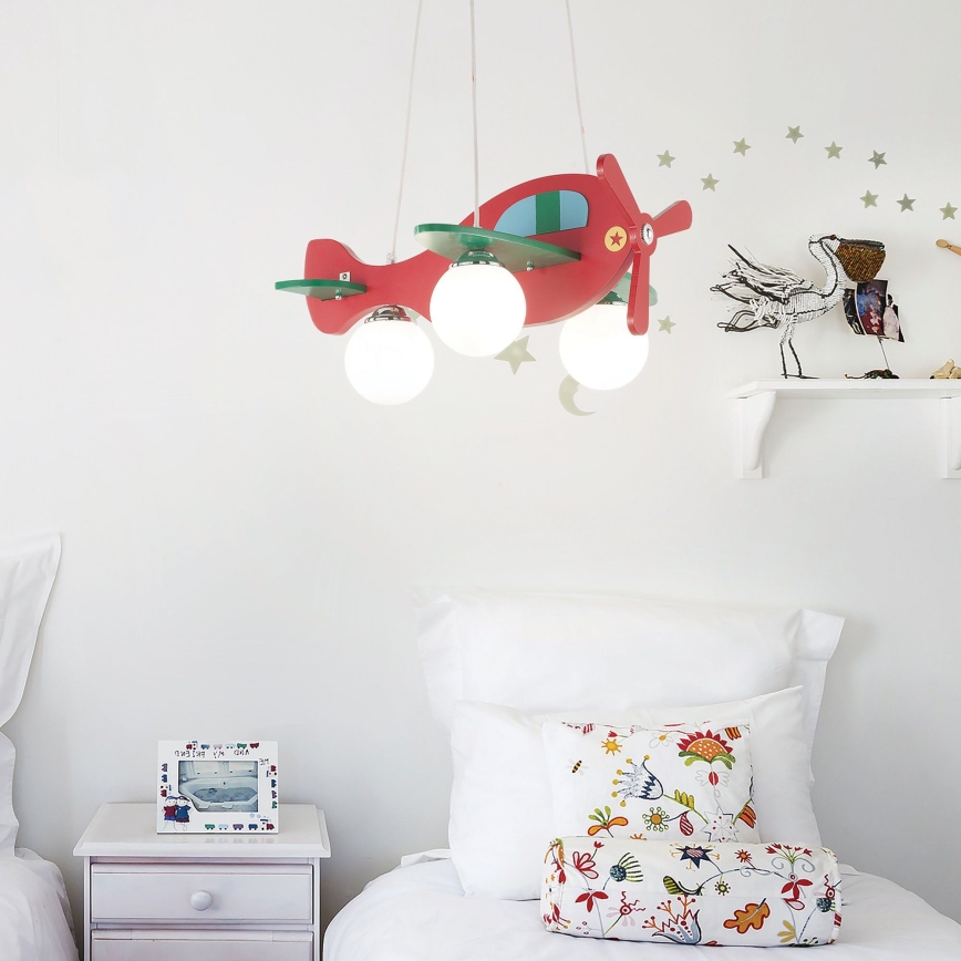 Ideal Lux - Żyrandol dziecięcy na lince AVION 3xE27/28W/230V czerwony