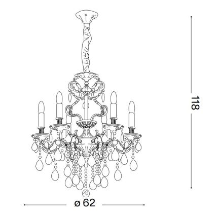 Ideal Lux - Żyrandol kryształowy na łańcuchu GIOCONDA 6xE14/40W/230V śr. 62 cm złoty
