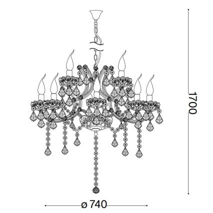 Ideal Lux - Żyrandol kryształowy na łańcuchu NAPOLEON 12xE14/40W/230V śr. 74 cm złoty