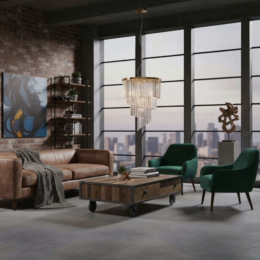 Ideal Lux - Żyrandol kryształowy na lince CARLTON 12xE14/40W/230V śr. 50 cm złoty