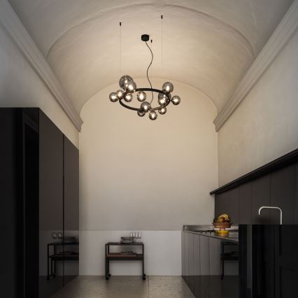 Ideal Lux - LED żyrandol na linkach PERLAGE 14xG9/3W/230V śr. 85 cm czarny/dymiony