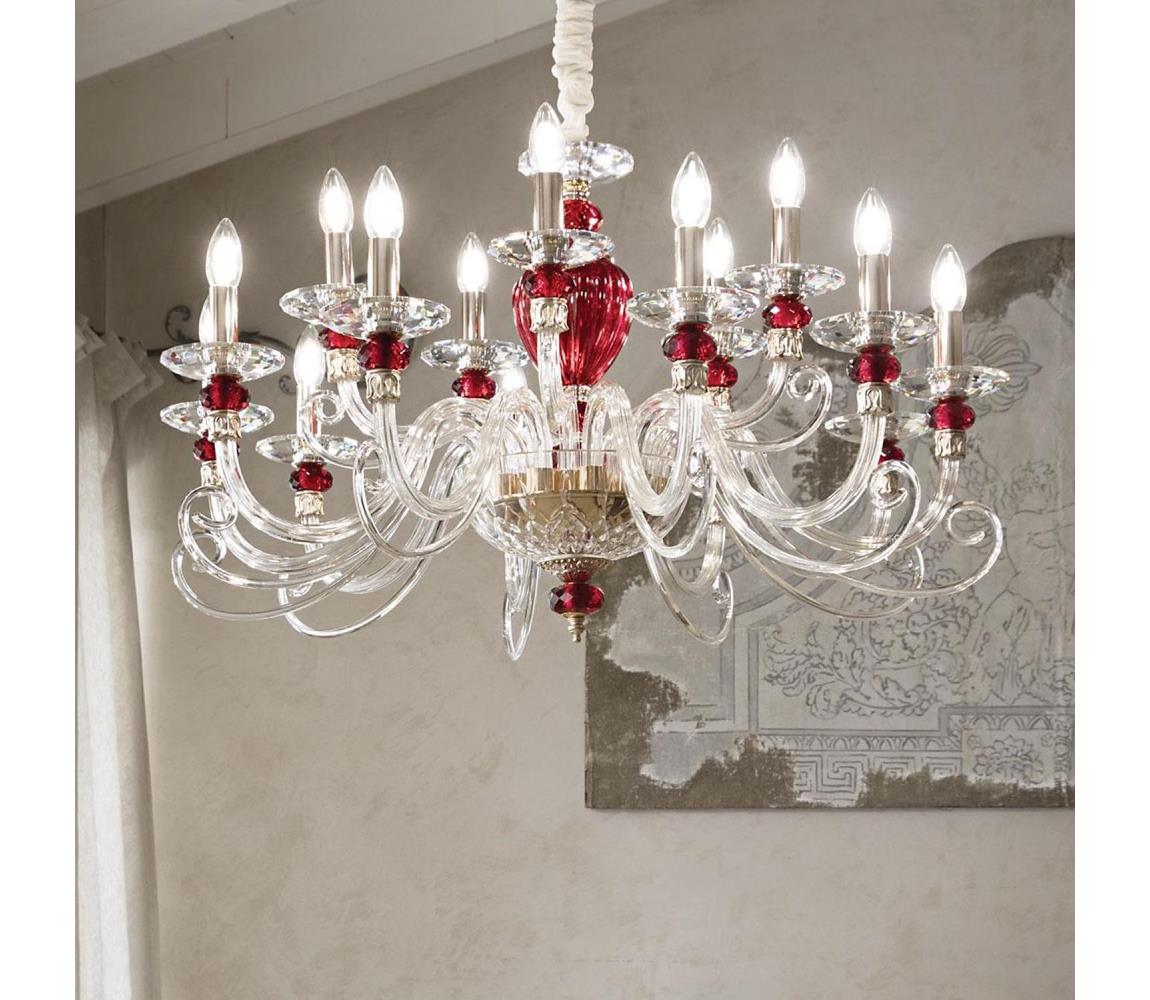 Ideal Lux - Żyrandol na łańcuchu BARONET 15xE14/40W/230V śr. 88 cm czerwony