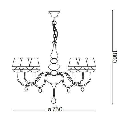 Ideal Lux - Żyrandol na łańcuchu BLANCHE 6xE14/4W/230V śr. 75 cm czarny