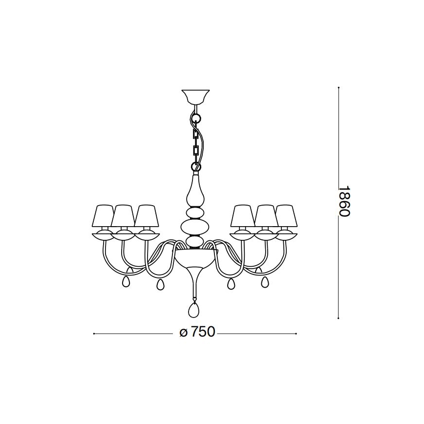 Ideal Lux - Żyrandol na łańcuchu BLANCHE 6xE14/4W/230V śr. 75 cm czarny