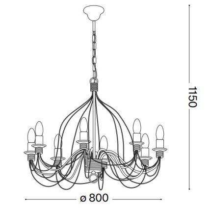 Ideal Lux - Żyrandol na łańcuchu CORTE 8xE14/40W/230V śr. 80 cm miedź