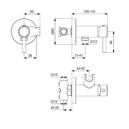 Ideal Standard A5809AA - Bateria bidetowa podtynkowa IDEALSPRAY, chrom błyszczący