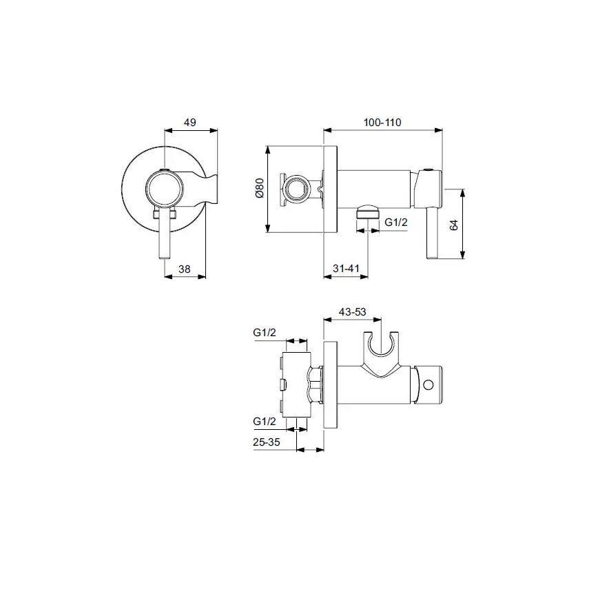 Ideal Standard A5809AA - Bateria bidetowa podtynkowa IDEALSPRAY, chrom błyszczący